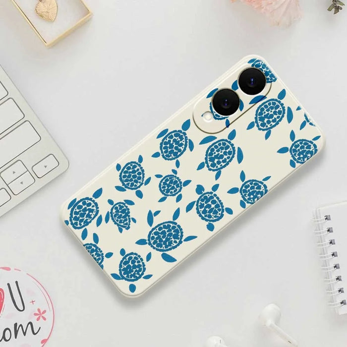 For Samsung Galaxy S25 Edge Case Blue Turtle Pattern Printing Straight Edge TPU Phone Back Cover - Beige - 7