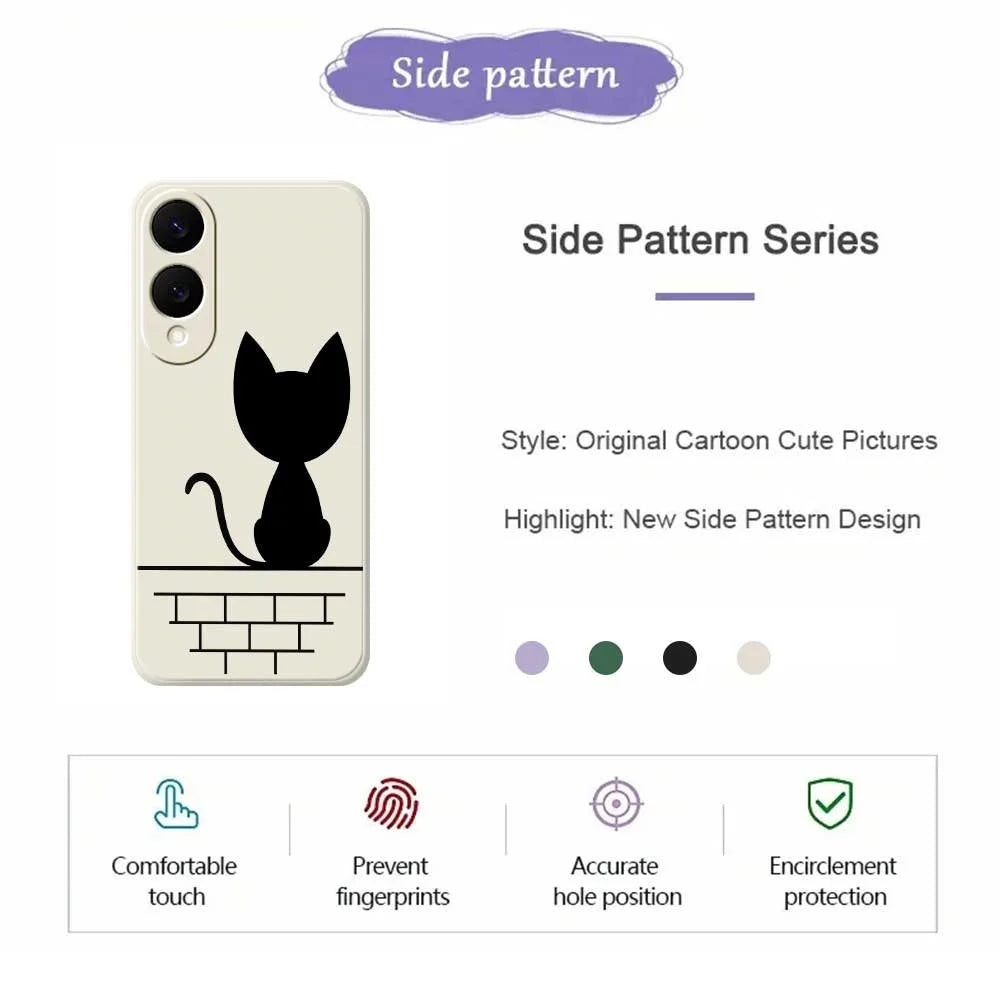 For Samsung Galaxy S25 Edge Case Black Cat on the Wall Pattern Printing Straight Edge TPU Phone Back Cover - Beige - 2