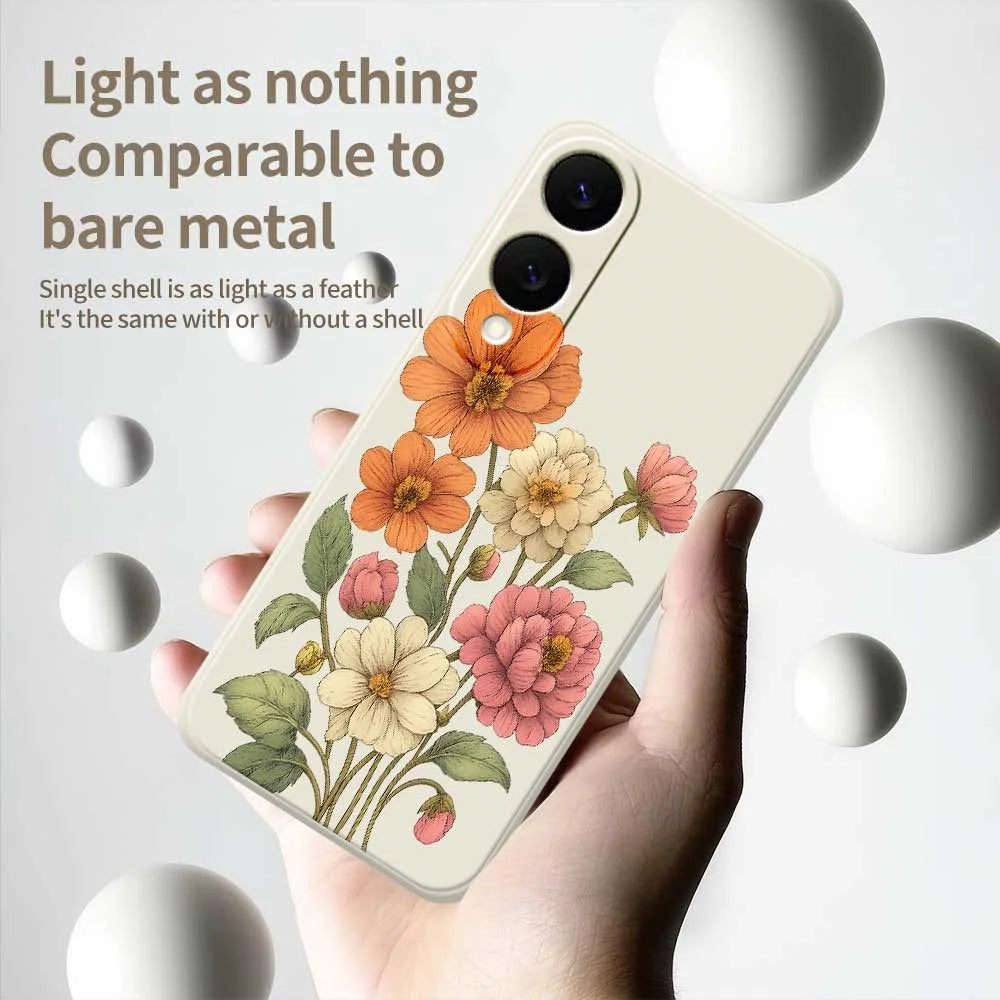 For Samsung Galaxy S25 Edge Case Beautiful Flowers Pattern Printing Straight Edge TPU Phone Back Cover - Beige - 4