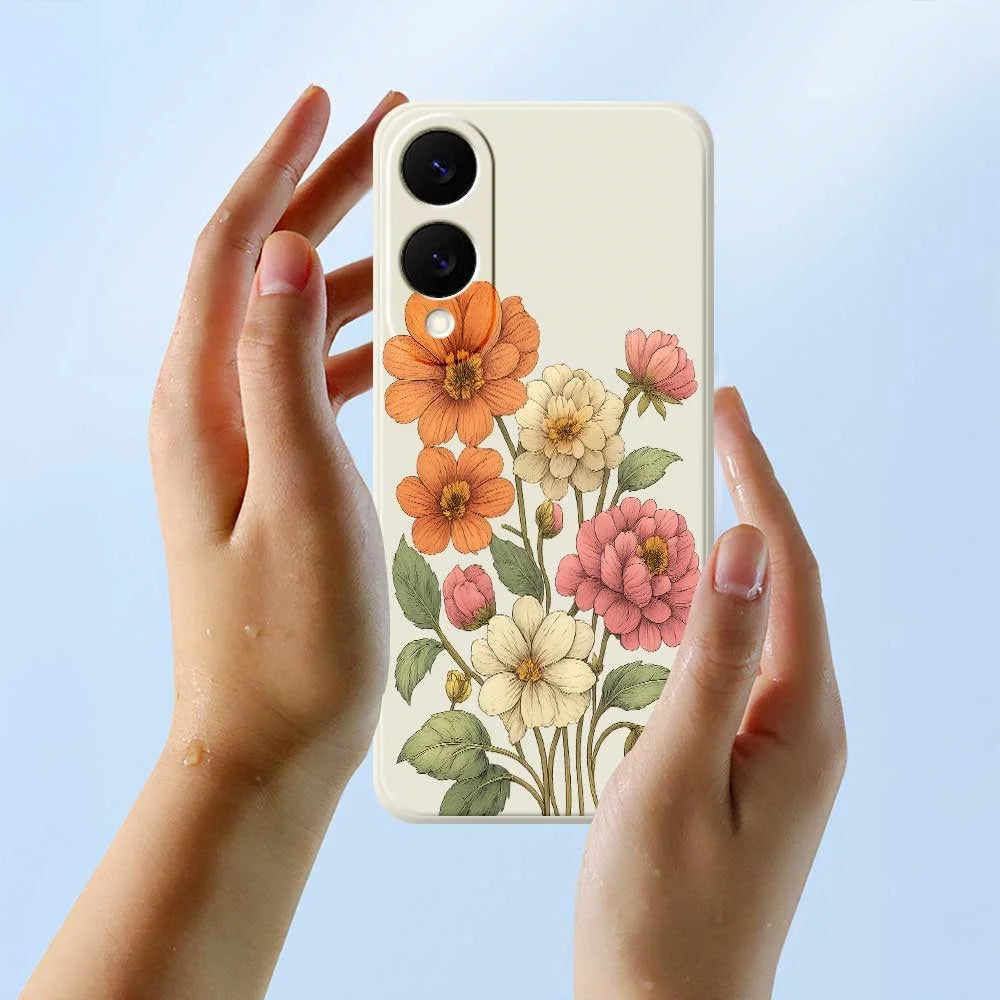 For Samsung Galaxy S25 Edge Case Beautiful Flowers Pattern Printing Straight Edge TPU Phone Back Cover - Beige - 6