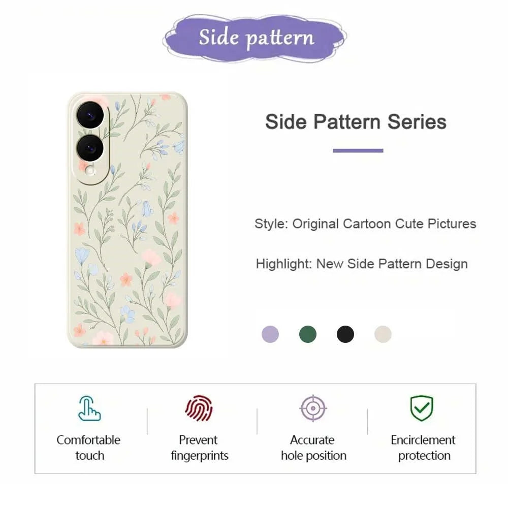 For Samsung Galaxy S25 Edge Case Pink Blue Flowers Pattern Printing Straight Edge TPU Phone Back Cover - Beige - 2