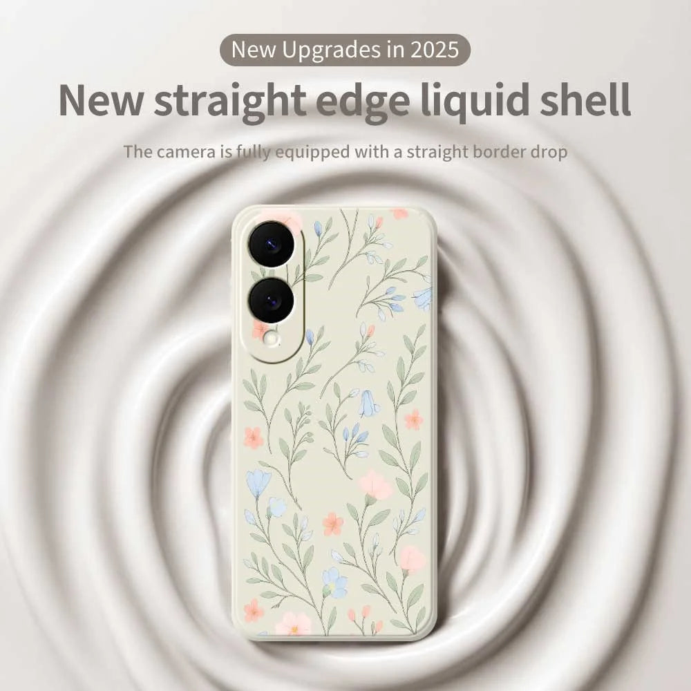 For Samsung Galaxy S25 Edge Case Pink Blue Flowers Pattern Printing Straight Edge TPU Phone Back Cover - Beige - 3