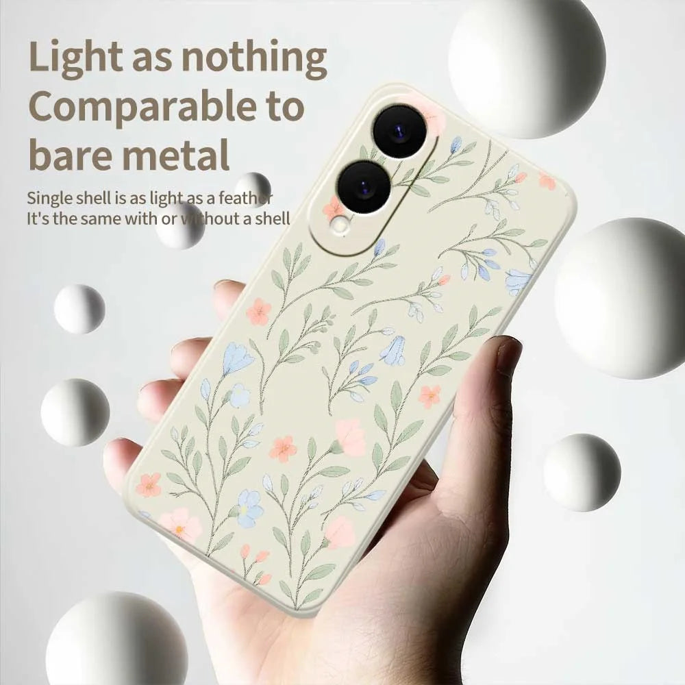 For Samsung Galaxy S25 Edge Case Pink Blue Flowers Pattern Printing Straight Edge TPU Phone Back Cover - Beige - 4