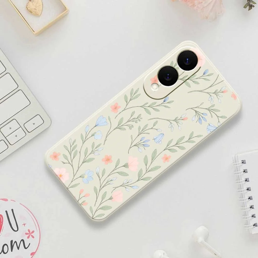 For Samsung Galaxy S25 Edge Case Pink Blue Flowers Pattern Printing Straight Edge TPU Phone Back Cover - Beige - 7
