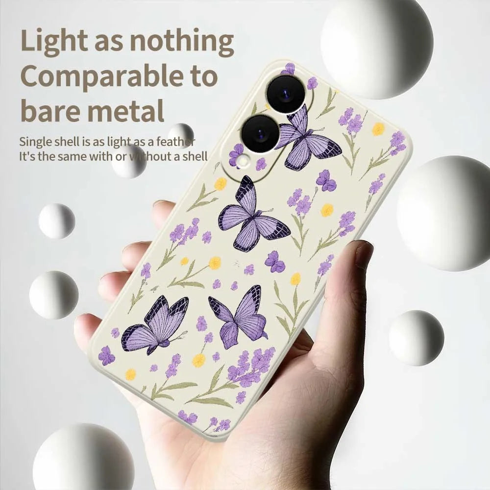For Samsung Galaxy S25 Edge Case Purple Butterflies Pattern Printing Straight Edge TPU Phone Back Cover - Beige - 4