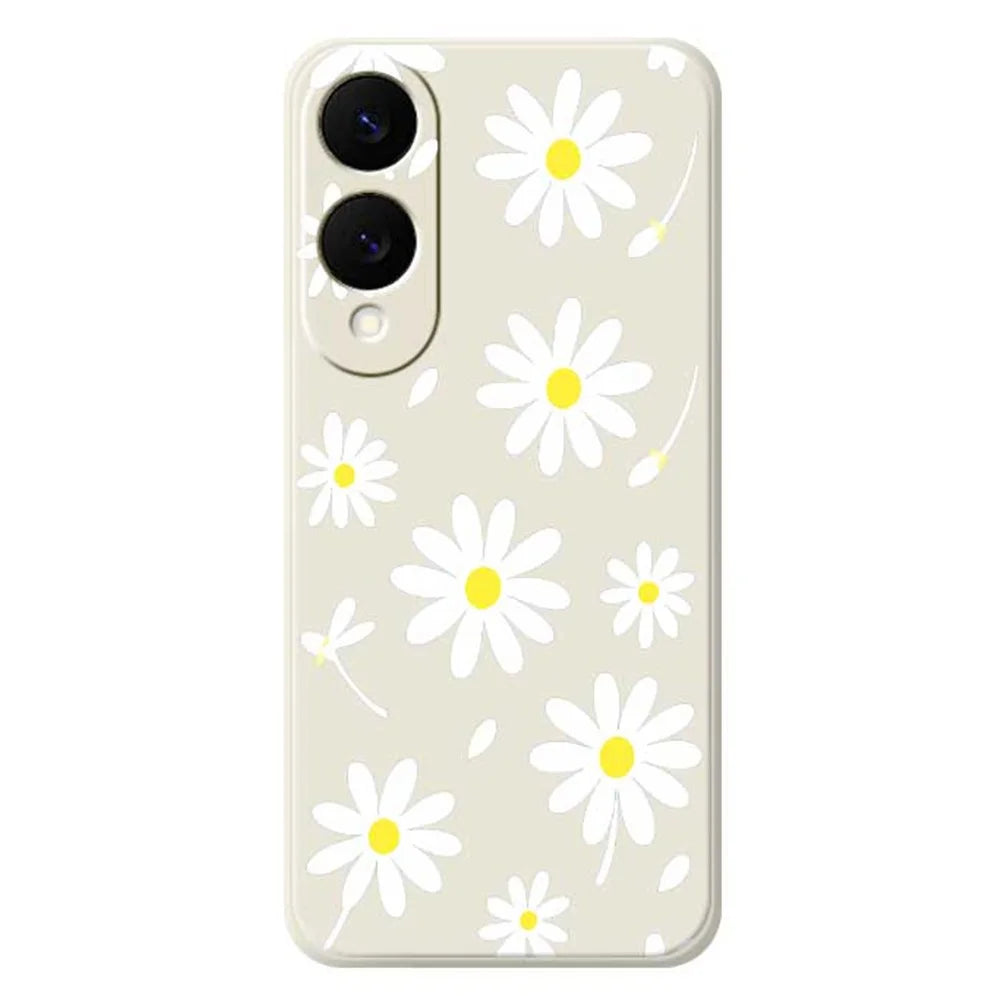 For Samsung Galaxy S25 Edge Case White Daisy Pattern Printing Straight Edge TPU Phone Back Cover - Beige - 1