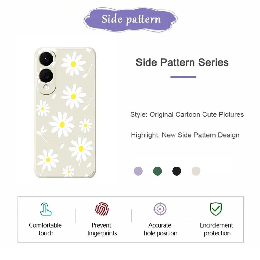 For Samsung Galaxy S25 Edge Case White Daisy Pattern Printing Straight Edge TPU Phone Back Cover - Beige - 2