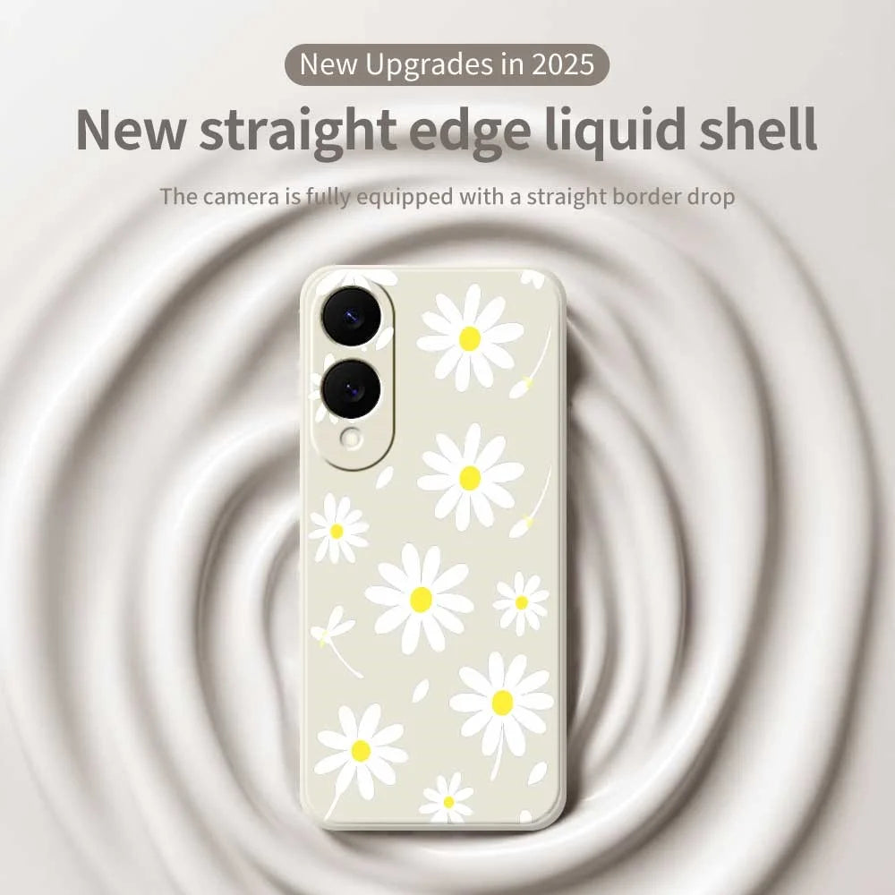 For Samsung Galaxy S25 Edge Case White Daisy Pattern Printing Straight Edge TPU Phone Back Cover - Beige - 3