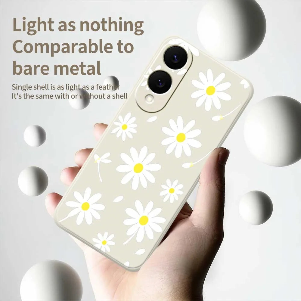 For Samsung Galaxy S25 Edge Case White Daisy Pattern Printing Straight Edge TPU Phone Back Cover - Beige - 4