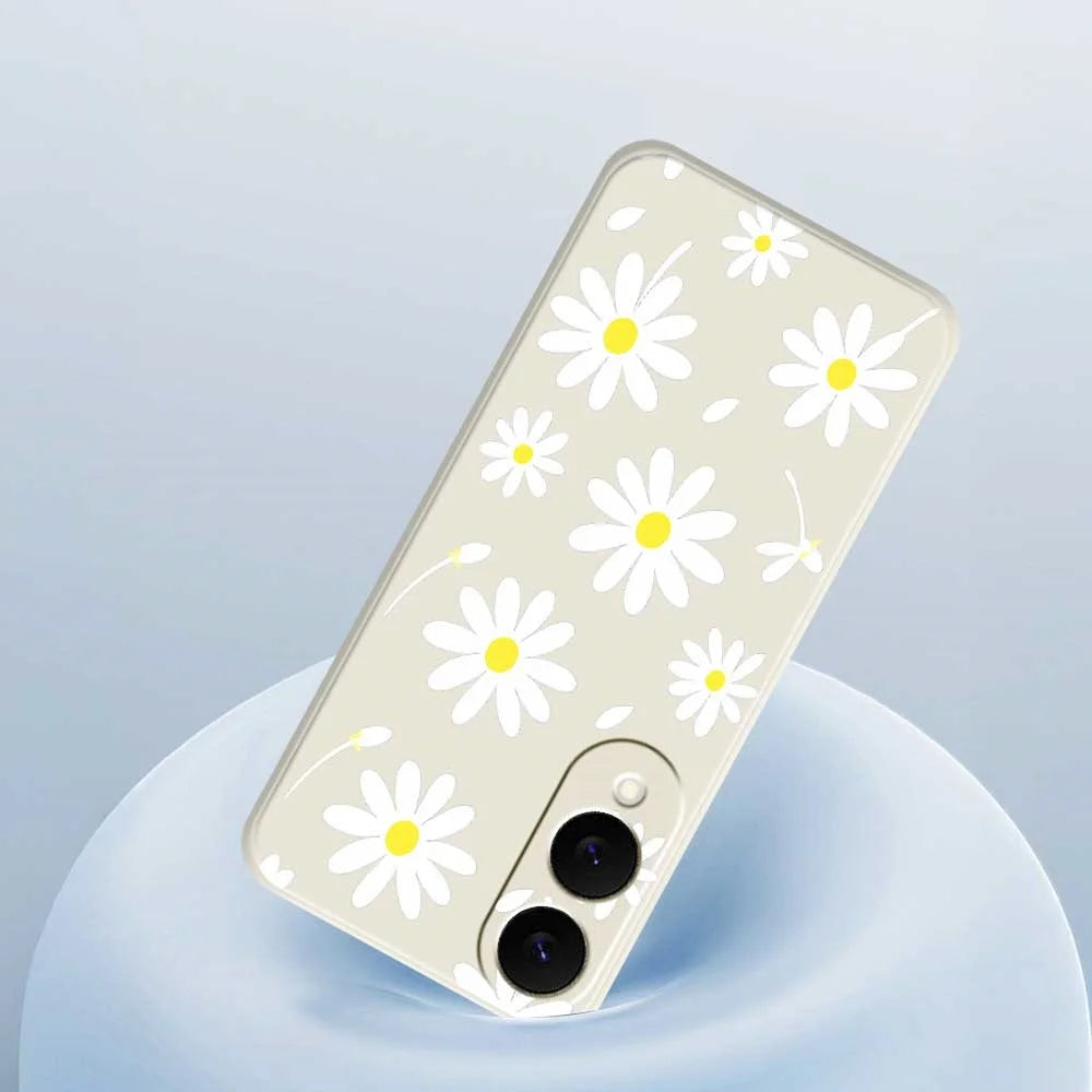 For Samsung Galaxy S25 Edge Case White Daisy Pattern Printing Straight Edge TPU Phone Back Cover - Beige - 5