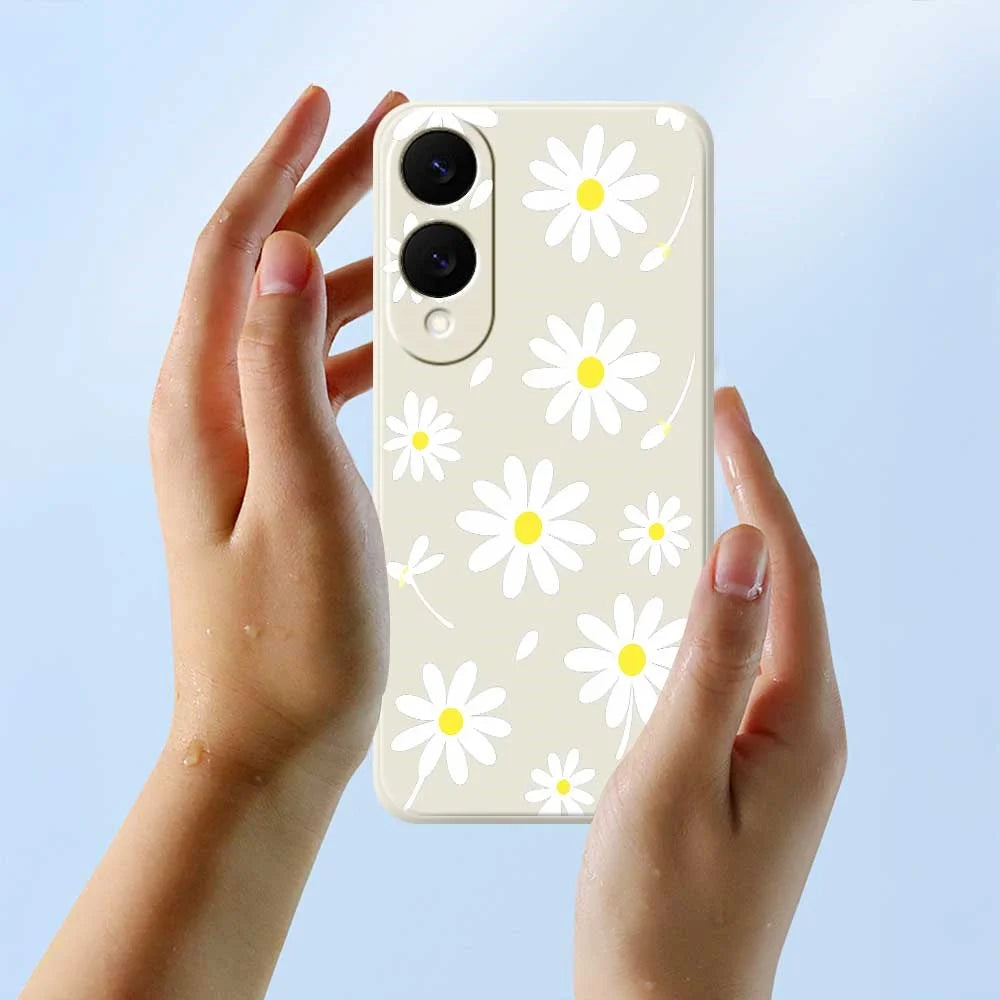 For Samsung Galaxy S25 Edge Case White Daisy Pattern Printing Straight Edge TPU Phone Back Cover - Beige - 6