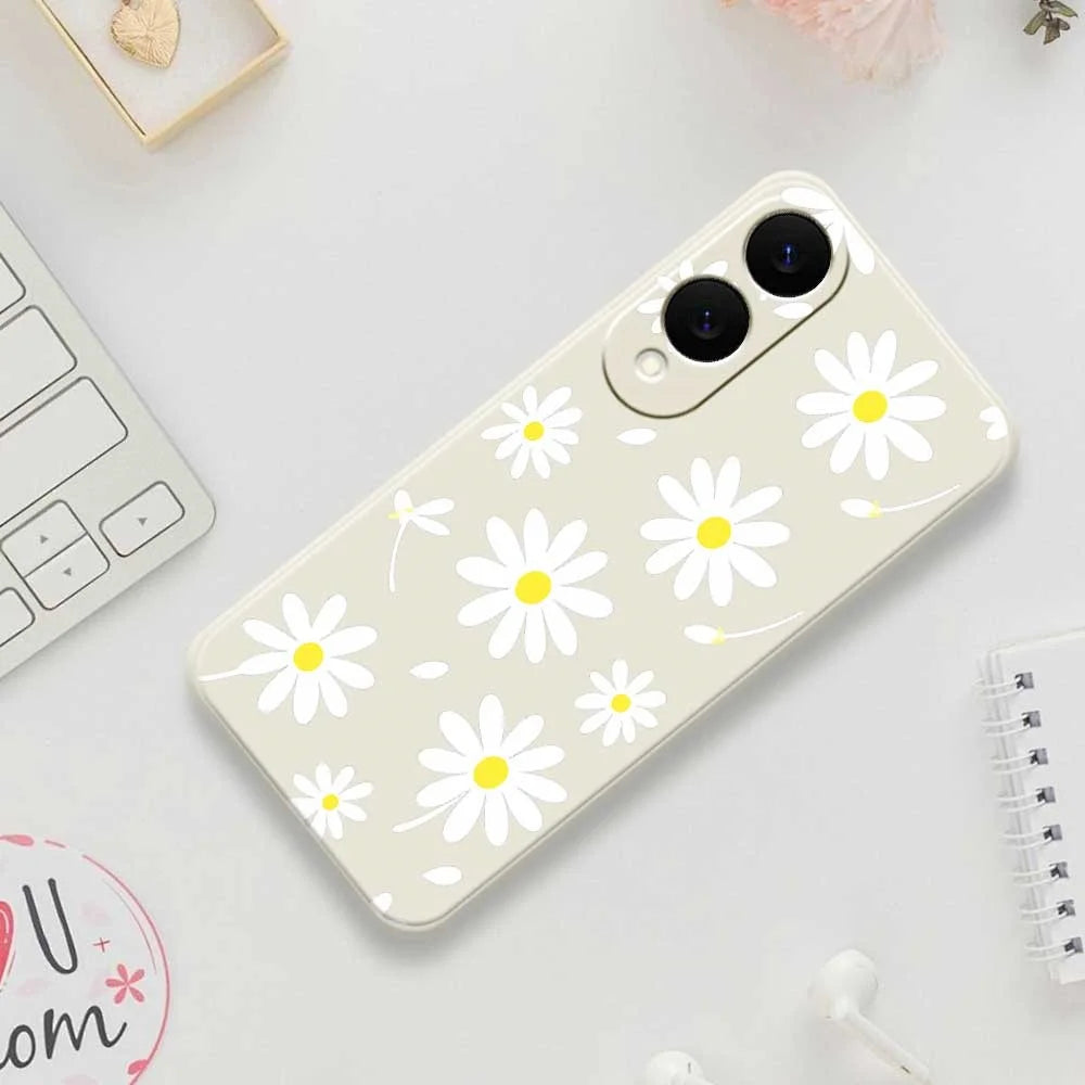 For Samsung Galaxy S25 Edge Case White Daisy Pattern Printing Straight Edge TPU Phone Back Cover - Beige - 7