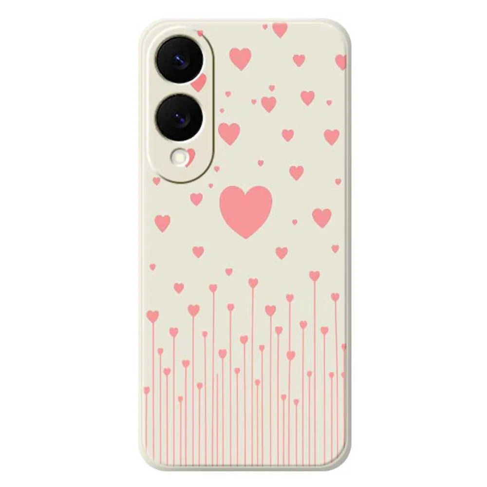 For Samsung Galaxy S25 Edge Case Pink Love Pattern Printing Straight Edge TPU Phone Back Cover - Beige - 1
