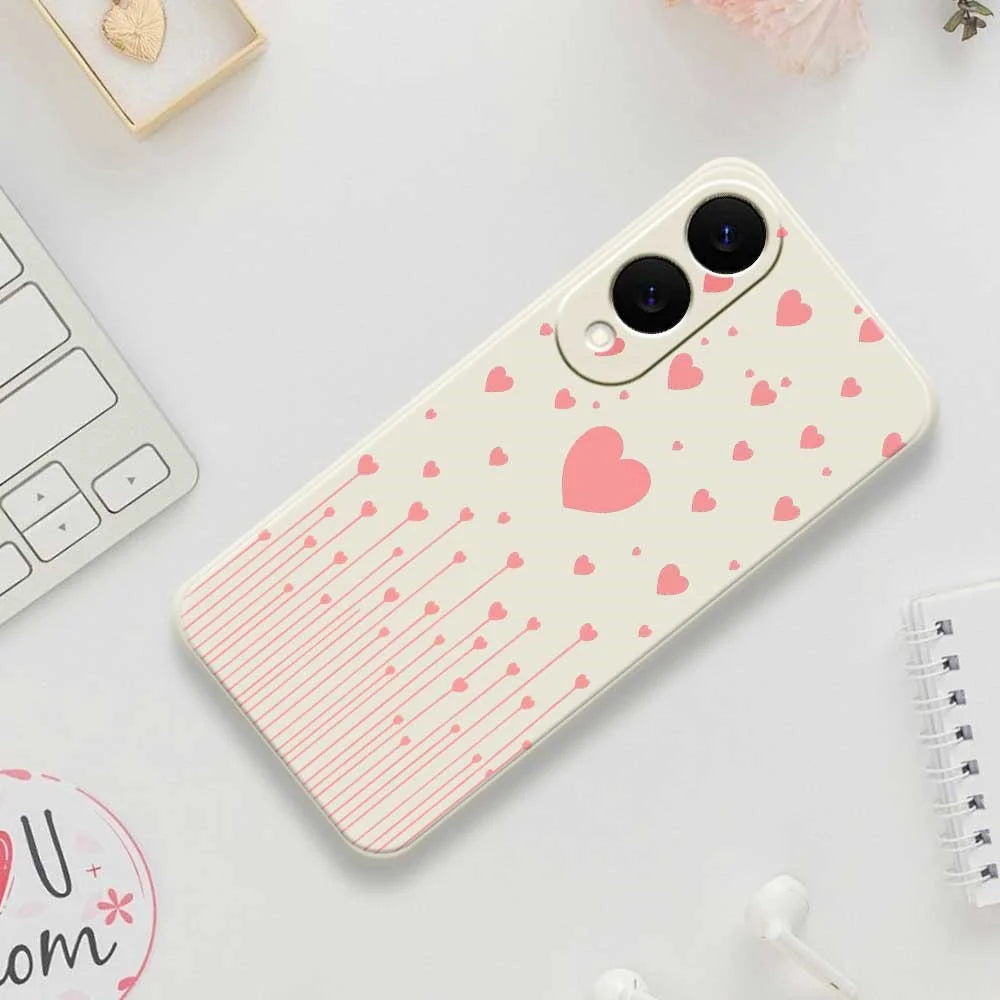 For Samsung Galaxy S25 Edge Case Pink Love Pattern Printing Straight Edge TPU Phone Back Cover - Beige - 7