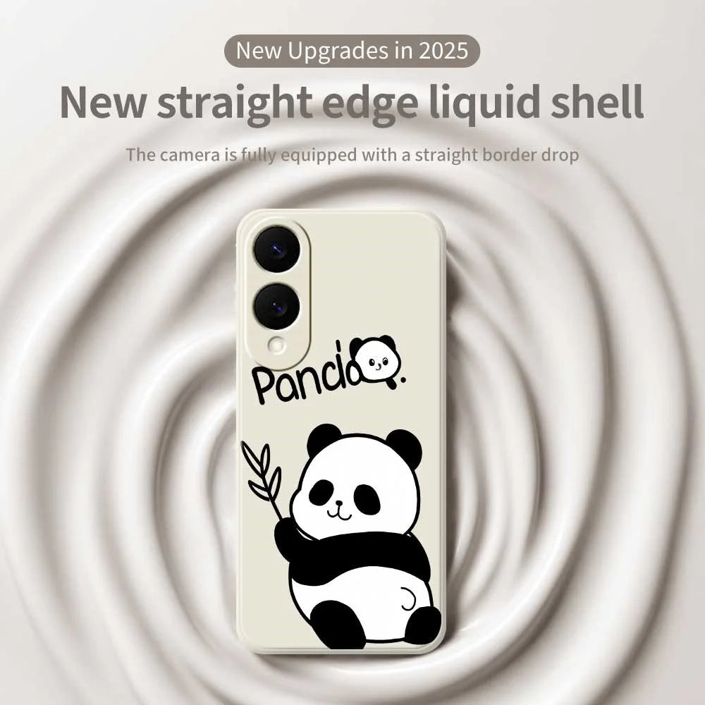 For Samsung Galaxy S25 Edge Case Panda Pattern Printing Straight Edge TPU Phone Back Cover - Beige - 3