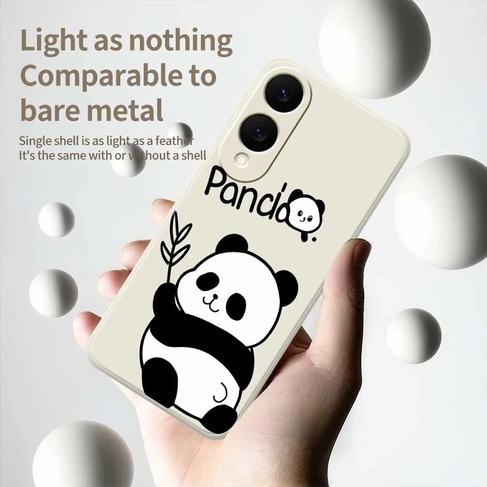 For Samsung Galaxy S25 Edge Case Panda Pattern Printing Straight Edge TPU Phone Back Cover - Beige - 4
