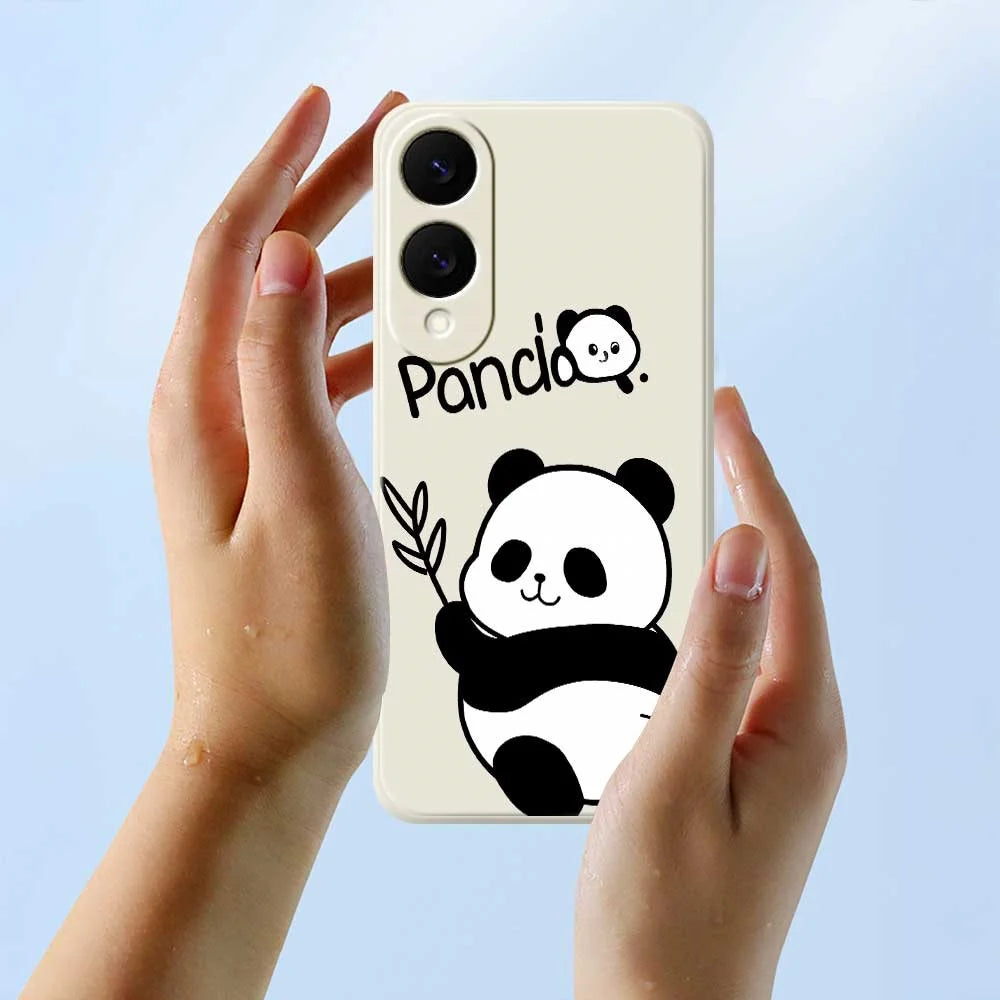 For Samsung Galaxy S25 Edge Case Panda Pattern Printing Straight Edge TPU Phone Back Cover - Beige - 6