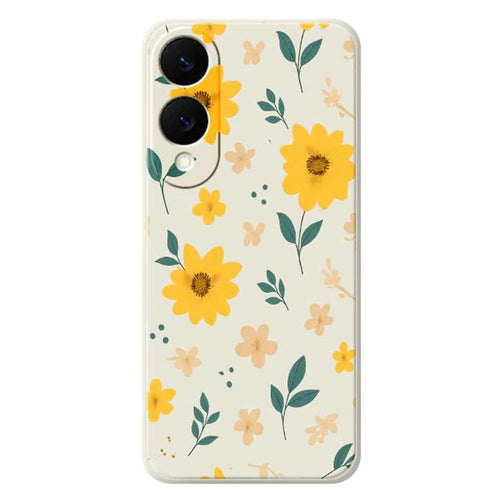 For Samsung Galaxy S25 Edge Case Yellow Floral and Leaves Pattern Printing Straight Edge TPU Phone Back Cover - Beige - 1