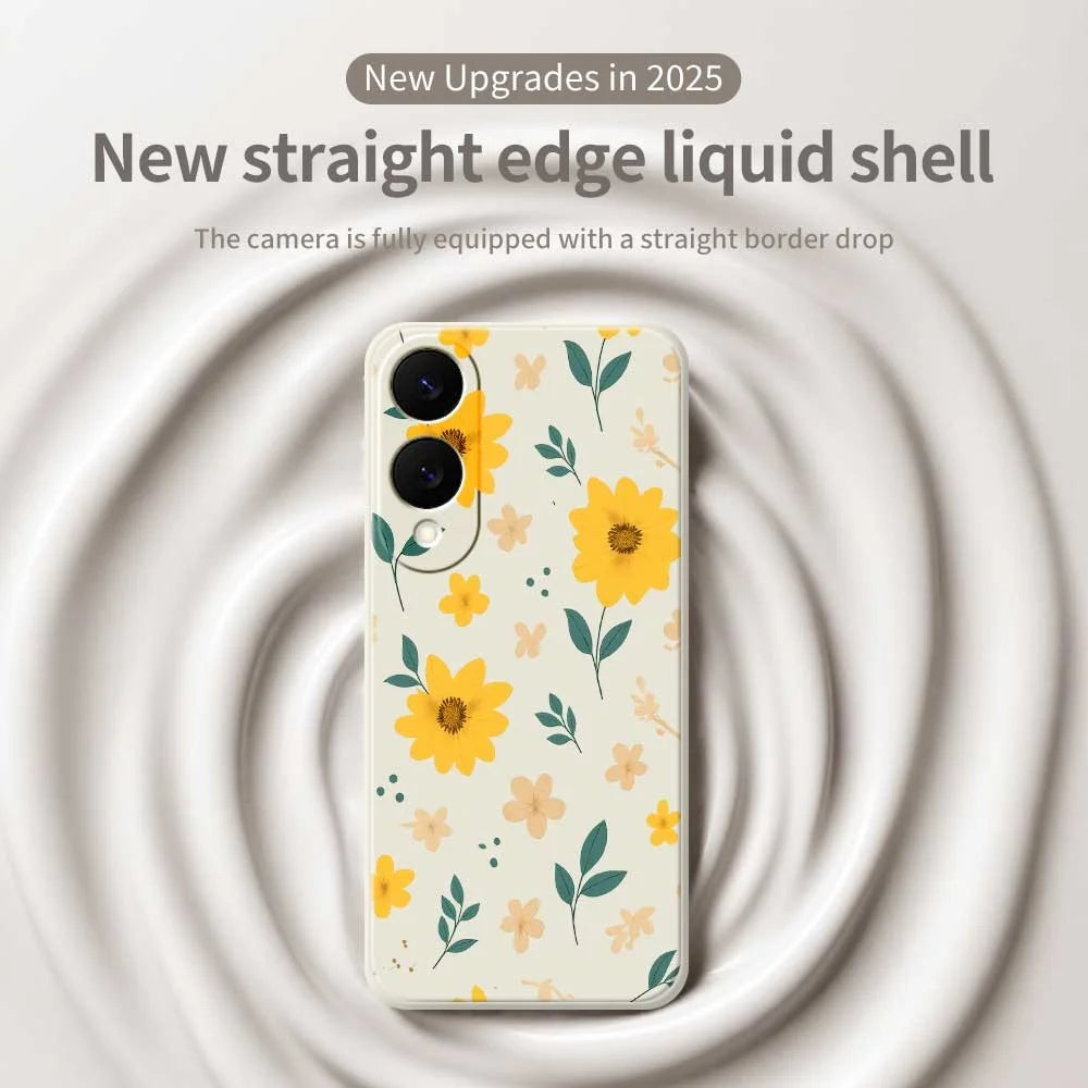 For Samsung Galaxy S25 Edge Case Yellow Floral and Leaves Pattern Printing Straight Edge TPU Phone Back Cover - Beige - 3