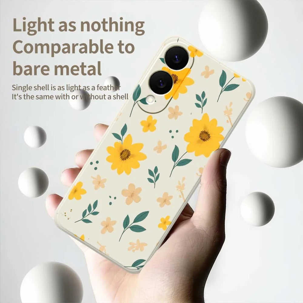 For Samsung Galaxy S25 Edge Case Yellow Floral and Leaves Pattern Printing Straight Edge TPU Phone Back Cover - Beige - 4