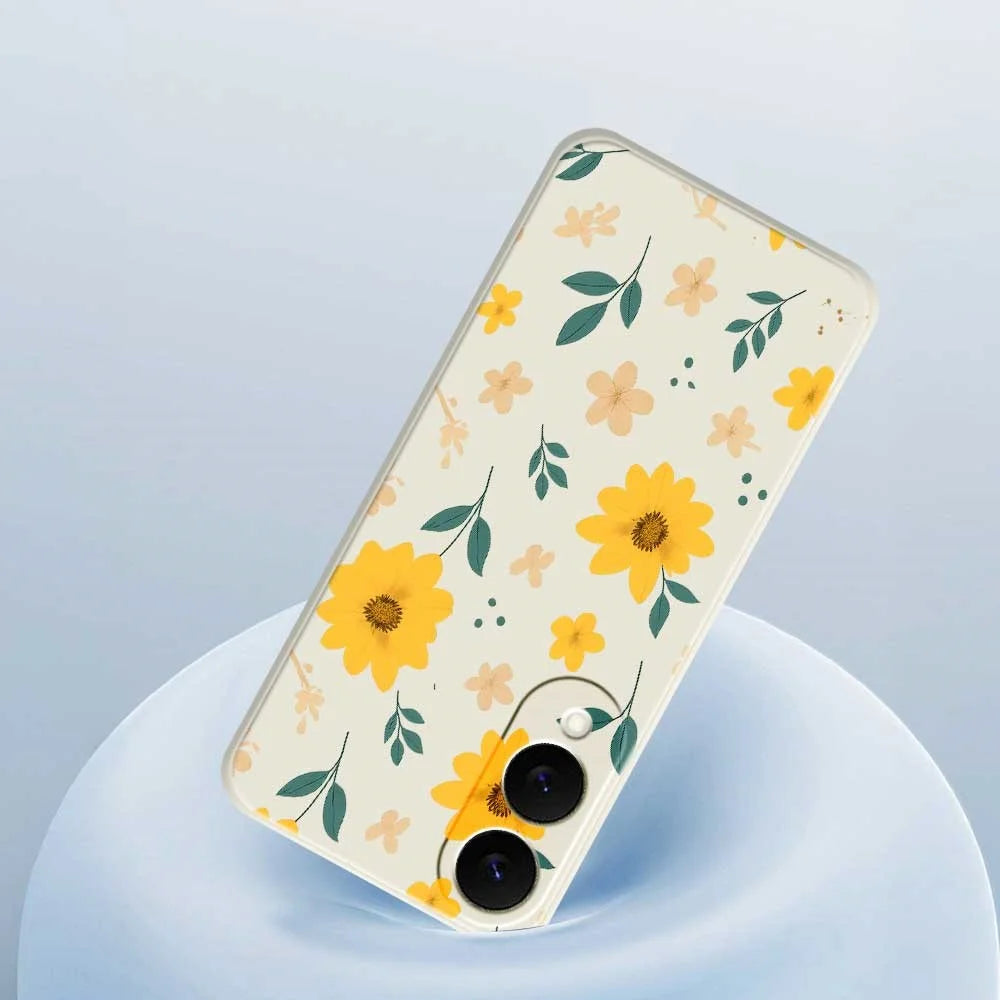 For Samsung Galaxy S25 Edge Case Yellow Floral and Leaves Pattern Printing Straight Edge TPU Phone Back Cover - Beige - 5