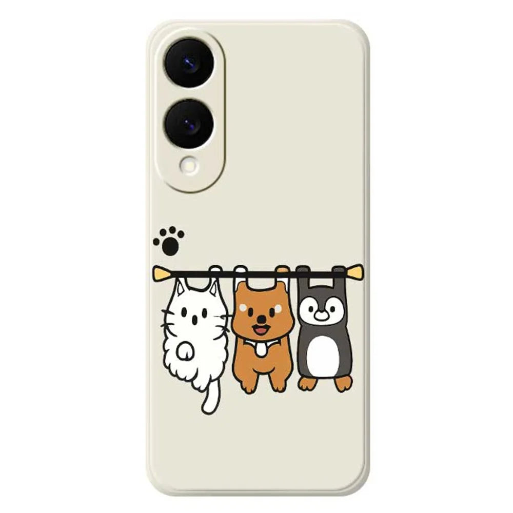For Samsung Galaxy S25 Edge Case Three Animal Dolls Pattern Printing Straight Edge TPU Phone Back Cover - Beige - 1