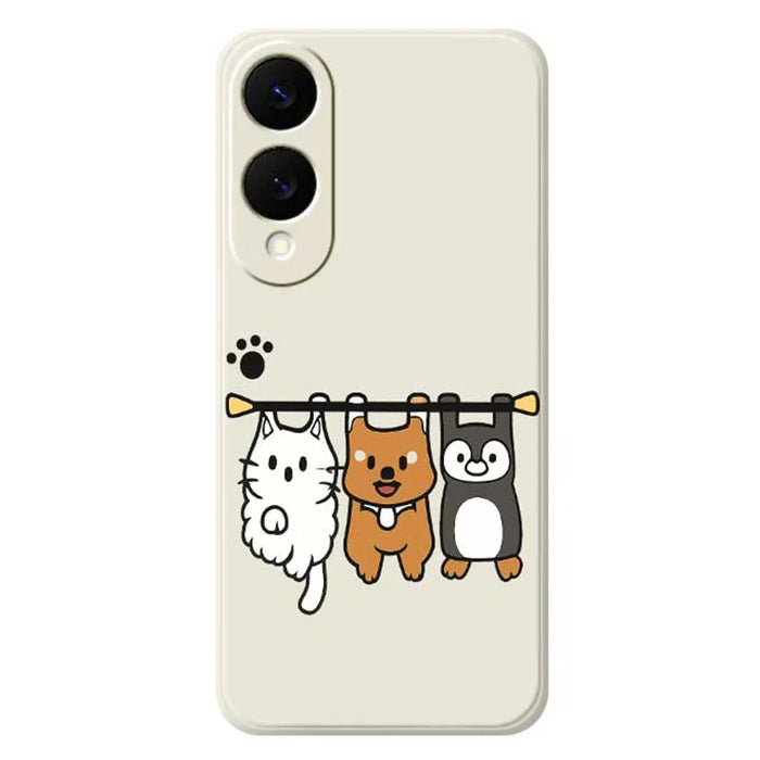 For Samsung Galaxy S25 Edge Case Three Animal Dolls Pattern Printing Straight Edge TPU Phone Back Cover - Beige - 1