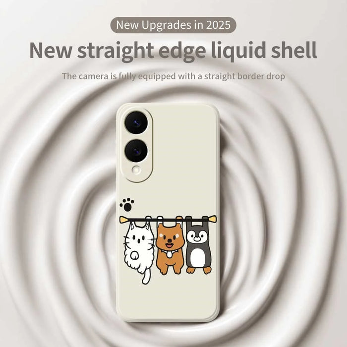 For Samsung Galaxy S25 Edge Case Three Animal Dolls Pattern Printing Straight Edge TPU Phone Back Cover - Beige - 3