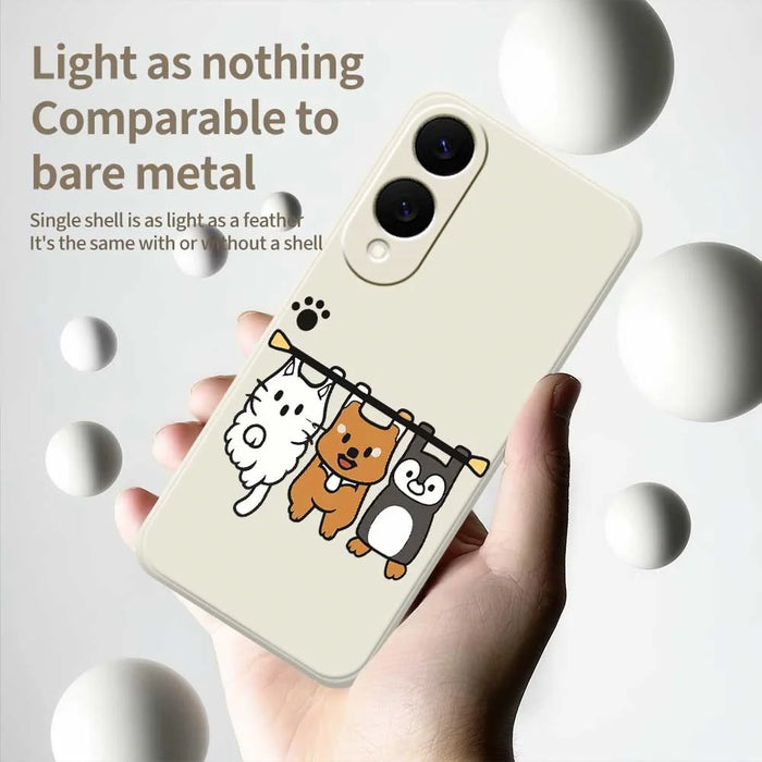 For Samsung Galaxy S25 Edge Case Three Animal Dolls Pattern Printing Straight Edge TPU Phone Back Cover - Beige - 4