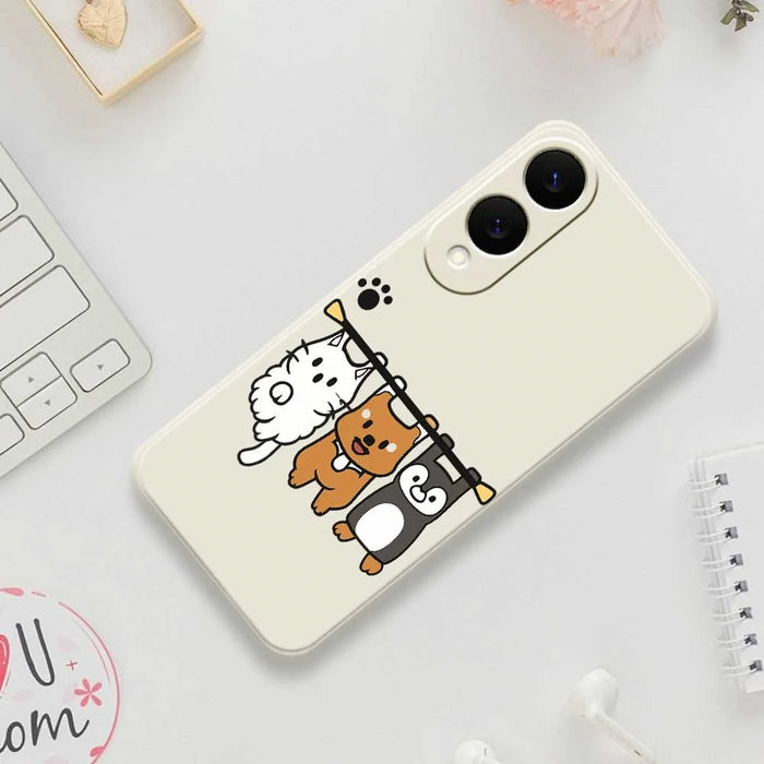 For Samsung Galaxy S25 Edge Case Three Animal Dolls Pattern Printing Straight Edge TPU Phone Back Cover - Beige - 7