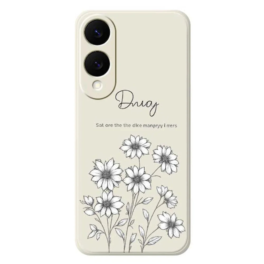 For Samsung Galaxy S25 Edge Case Sketch Flowers Pattern Printing Straight Edge TPU Phone Back Cover - Beige - 1