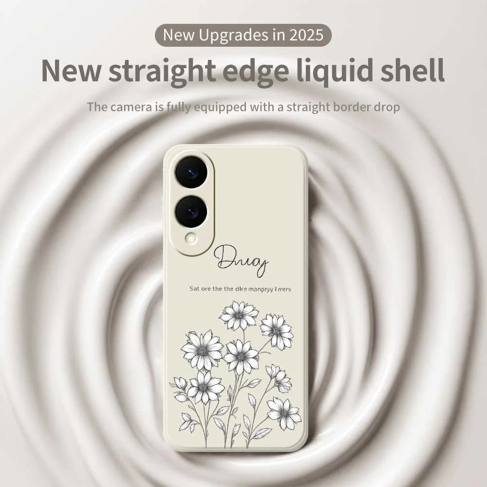 For Samsung Galaxy S25 Edge Case Sketch Flowers Pattern Printing Straight Edge TPU Phone Back Cover - Beige - 3