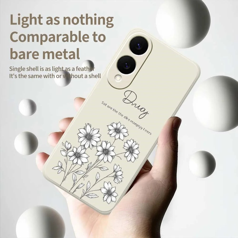 For Samsung Galaxy S25 Edge Case Sketch Flowers Pattern Printing Straight Edge TPU Phone Back Cover - Beige - 4
