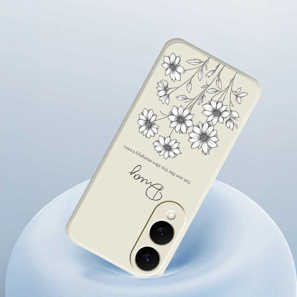 For Samsung Galaxy S25 Edge Case Sketch Flowers Pattern Printing Straight Edge TPU Phone Back Cover - Beige - 5