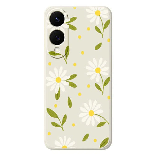 For Samsung Galaxy S25 Edge Case White Flowers Green Leaves Pattern Printing Straight Edge TPU Phone Back Cover - Beige - 1