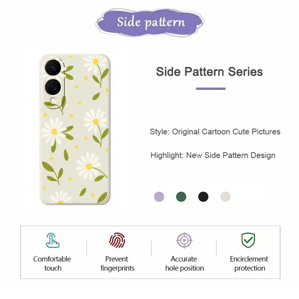 For Samsung Galaxy S25 Edge Case White Flowers Green Leaves Pattern Printing Straight Edge TPU Phone Back Cover - Beige - 2