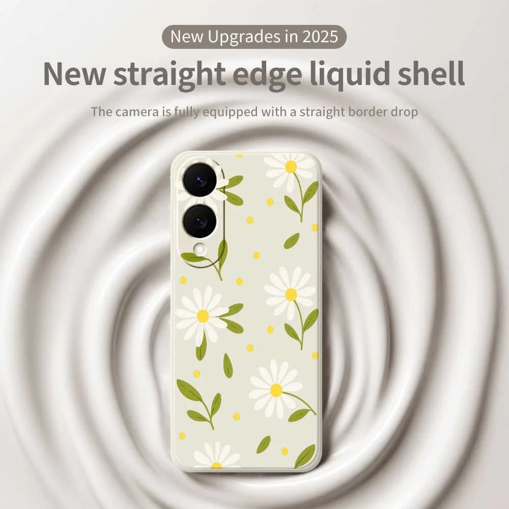 For Samsung Galaxy S25 Edge Case White Flowers Green Leaves Pattern Printing Straight Edge TPU Phone Back Cover - Beige - 3