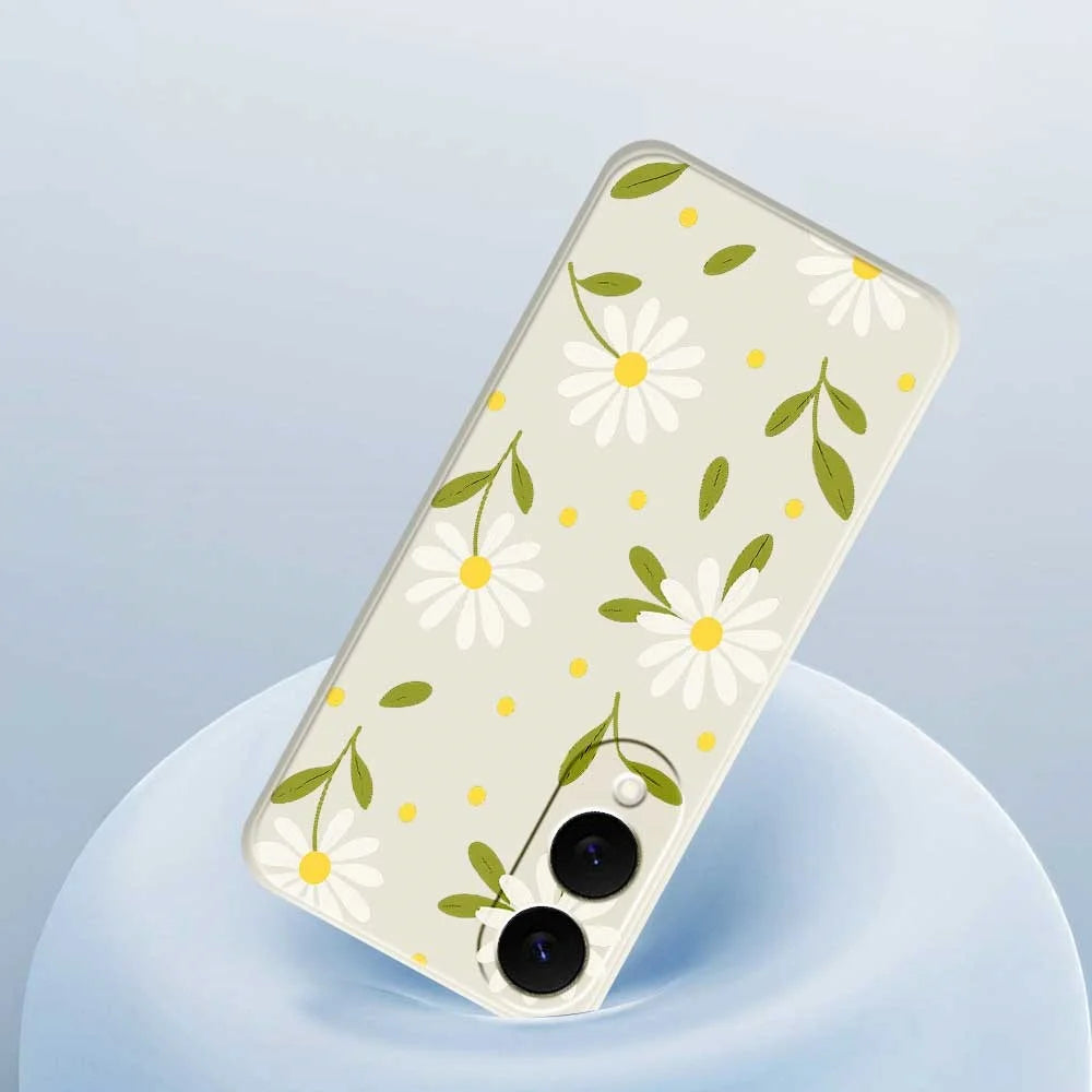 For Samsung Galaxy S25 Edge Case White Flowers Green Leaves Pattern Printing Straight Edge TPU Phone Back Cover - Beige - 5