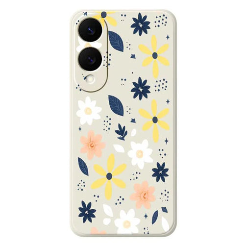 For Samsung Galaxy S25 Edge Case Colorful Floral Blue Leaves Pattern Printing Straight Edge TPU Phone Back Cover - Beige - 1