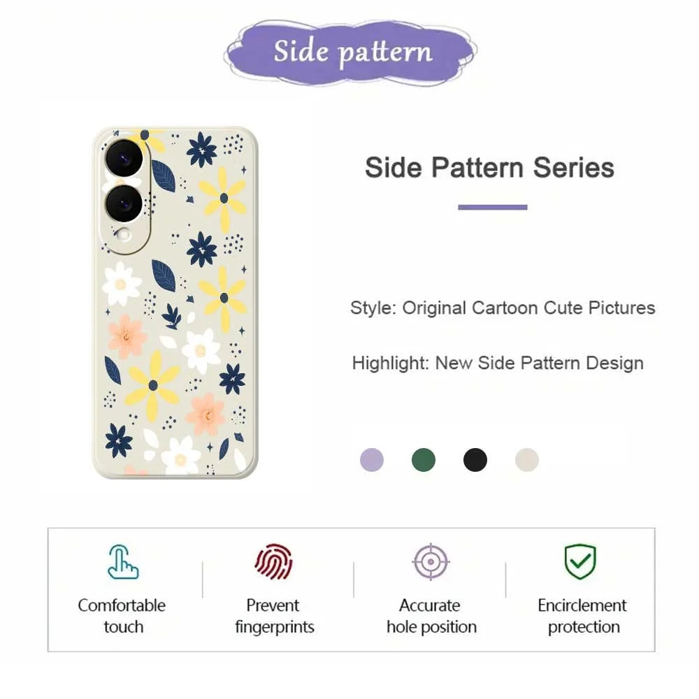 For Samsung Galaxy S25 Edge Case Colorful Floral Blue Leaves Pattern Printing Straight Edge TPU Phone Back Cover - Beige - 2