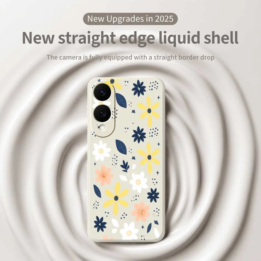 For Samsung Galaxy S25 Edge Case Colorful Floral Blue Leaves Pattern Printing Straight Edge TPU Phone Back Cover - Beige - 3