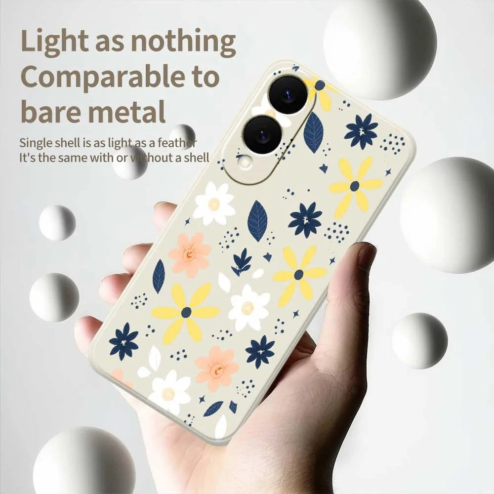 For Samsung Galaxy S25 Edge Case Colorful Floral Blue Leaves Pattern Printing Straight Edge TPU Phone Back Cover - Beige - 4