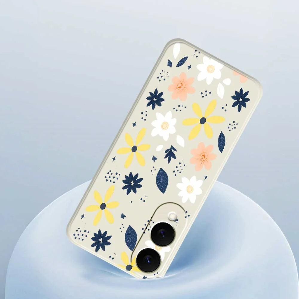 For Samsung Galaxy S25 Edge Case Colorful Floral Blue Leaves Pattern Printing Straight Edge TPU Phone Back Cover - Beige - 5
