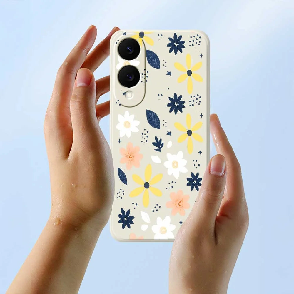 For Samsung Galaxy S25 Edge Case Colorful Floral Blue Leaves Pattern Printing Straight Edge TPU Phone Back Cover - Beige - 6