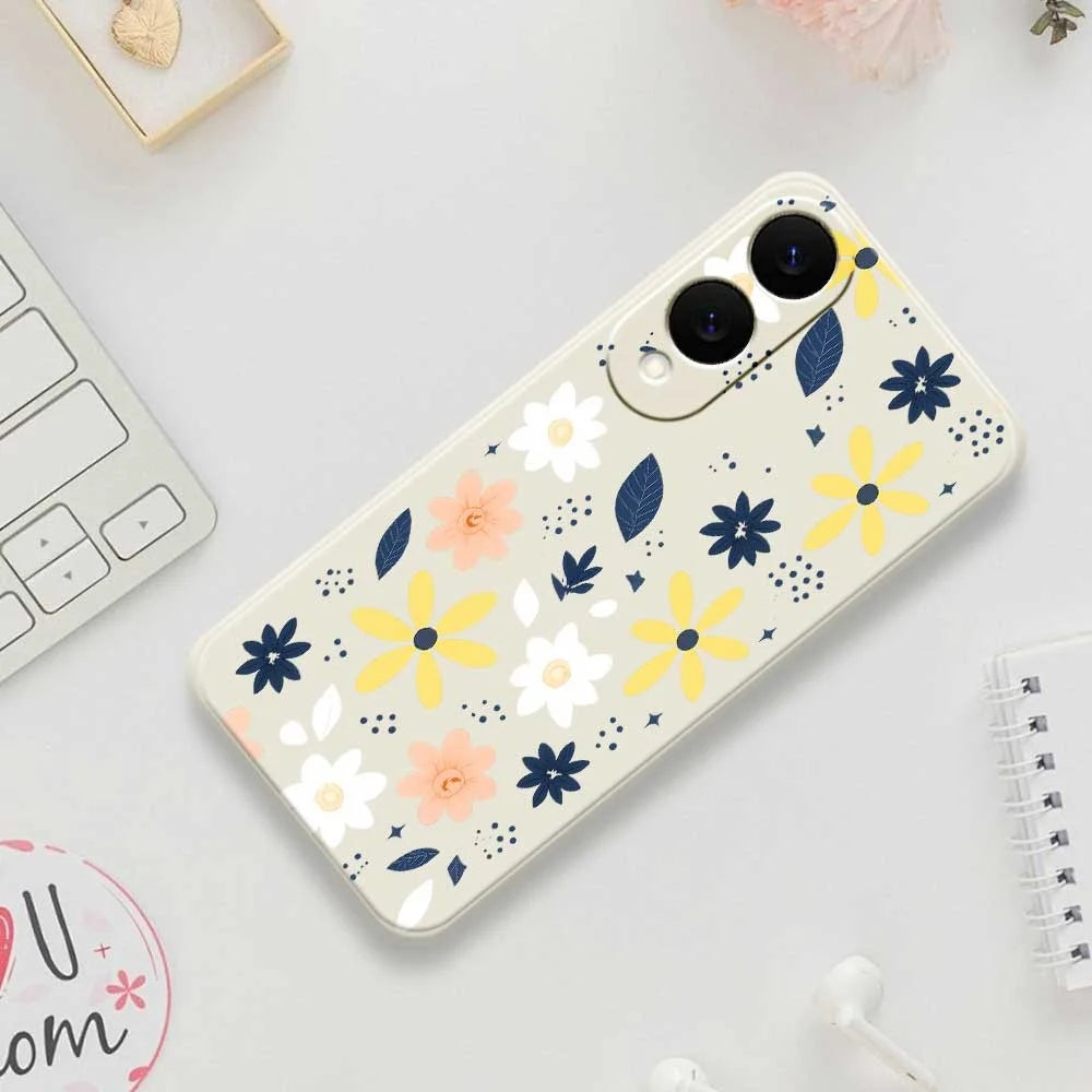 For Samsung Galaxy S25 Edge Case Colorful Floral Blue Leaves Pattern Printing Straight Edge TPU Phone Back Cover - Beige - 7