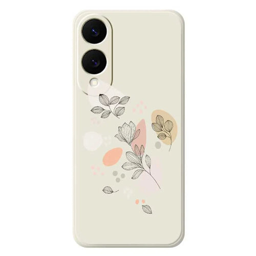 For Samsung Galaxy S25 Edge Case Sketch Leaves Pattern Printing Straight Edge TPU Phone Back Cover - Beige - 1
