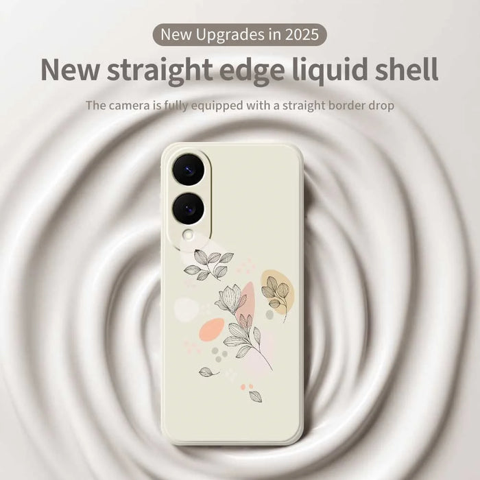 For Samsung Galaxy S25 Edge Case Sketch Leaves Pattern Printing Straight Edge TPU Phone Back Cover - Beige - 3