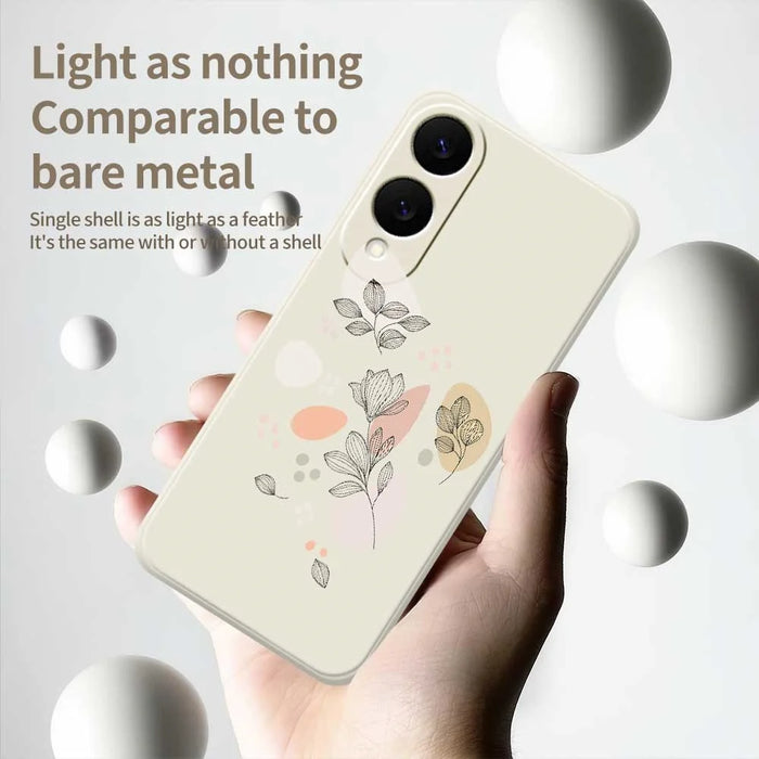 For Samsung Galaxy S25 Edge Case Sketch Leaves Pattern Printing Straight Edge TPU Phone Back Cover - Beige - 4