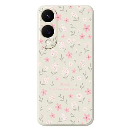 For Samsung Galaxy S25 Edge Case Small Flower Pattern Printing Straight Edge TPU Phone Back Cover - Beige - 1