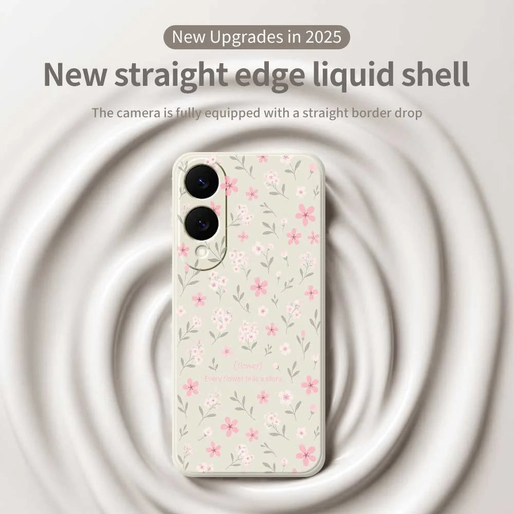 For Samsung Galaxy S25 Edge Case Small Flower Pattern Printing Straight Edge TPU Phone Back Cover - Beige - 3